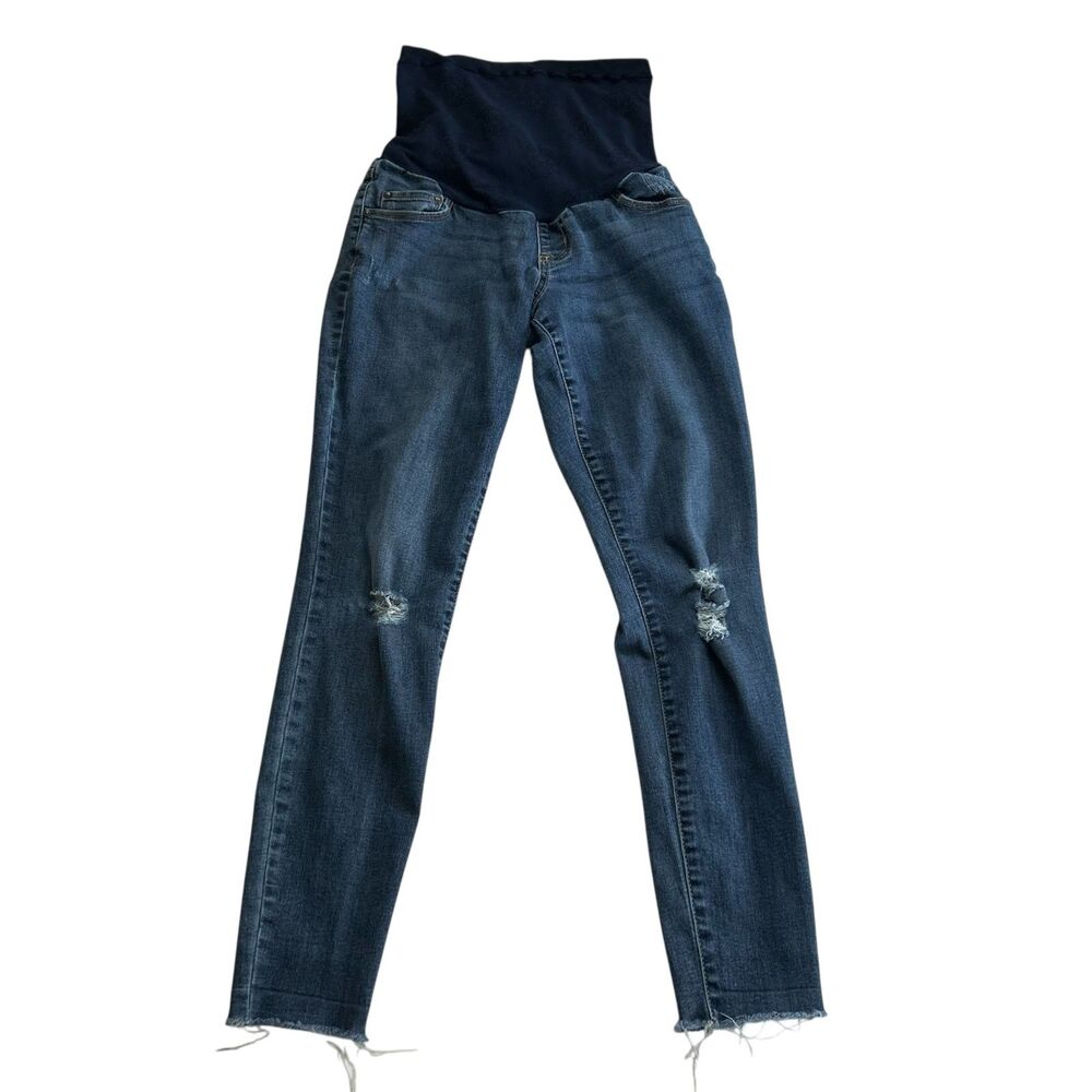 Jessica Simpson Maternity Jeans Small Distressed Skinny Raw Hem Over Belly Panel